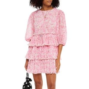 GANNI Tiered floral-print plissé-georgette mini dress